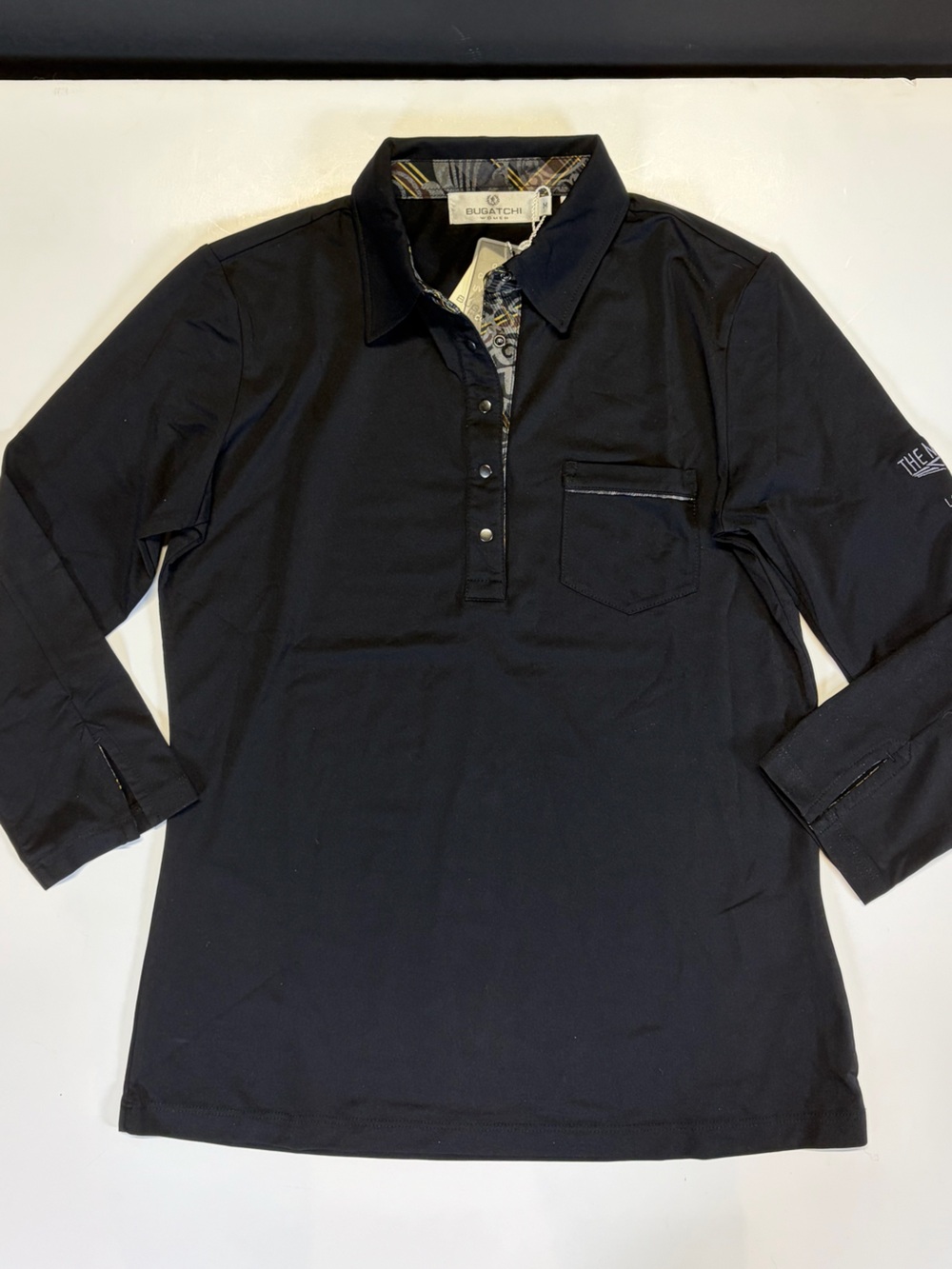 Bugatchi Women Black Long Sleeve Polo Shirt Snap Front Size Medium